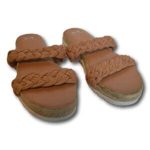 Marc Fisher Tan Jaimee Leather Braided Espadrille Flat Sandals Size: 8